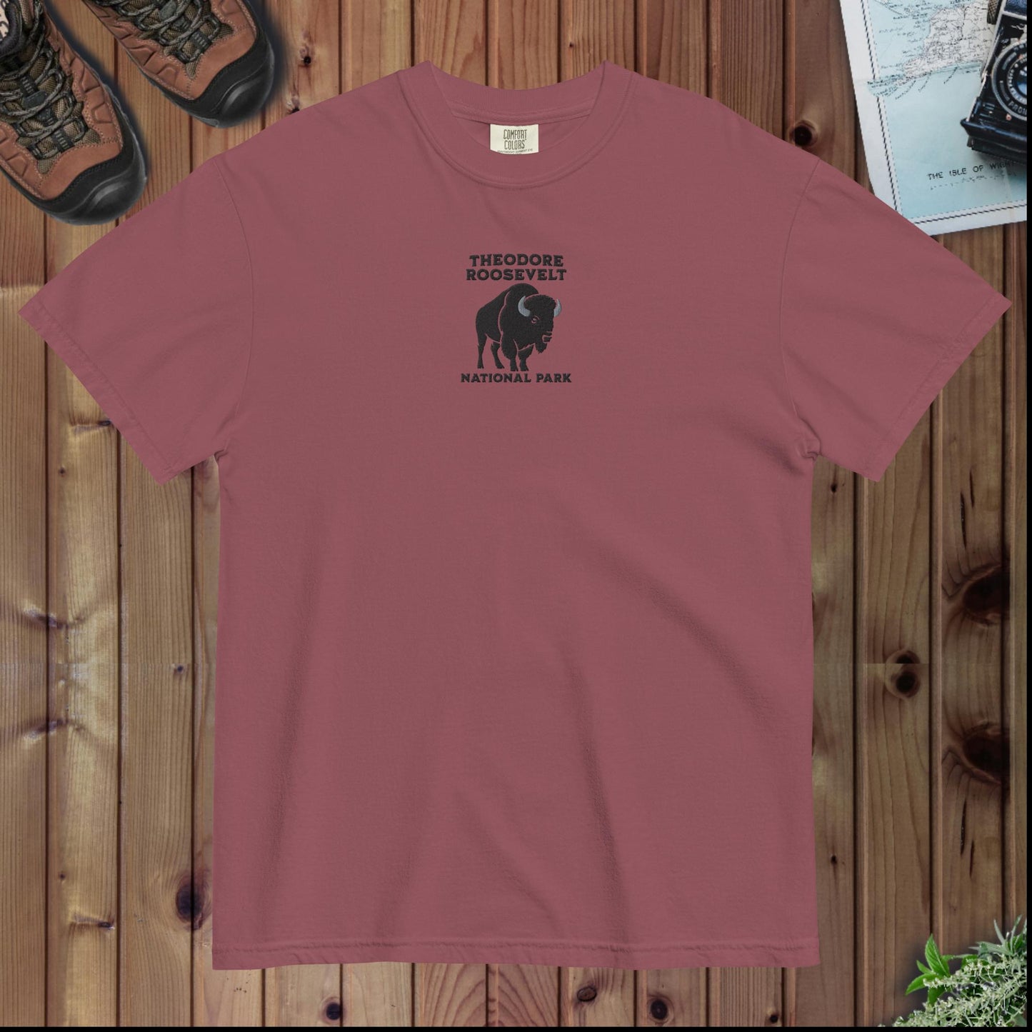 Theodore Roosevelt National Park premium embroidered t-shirt shown in lifestyle or modeled setting