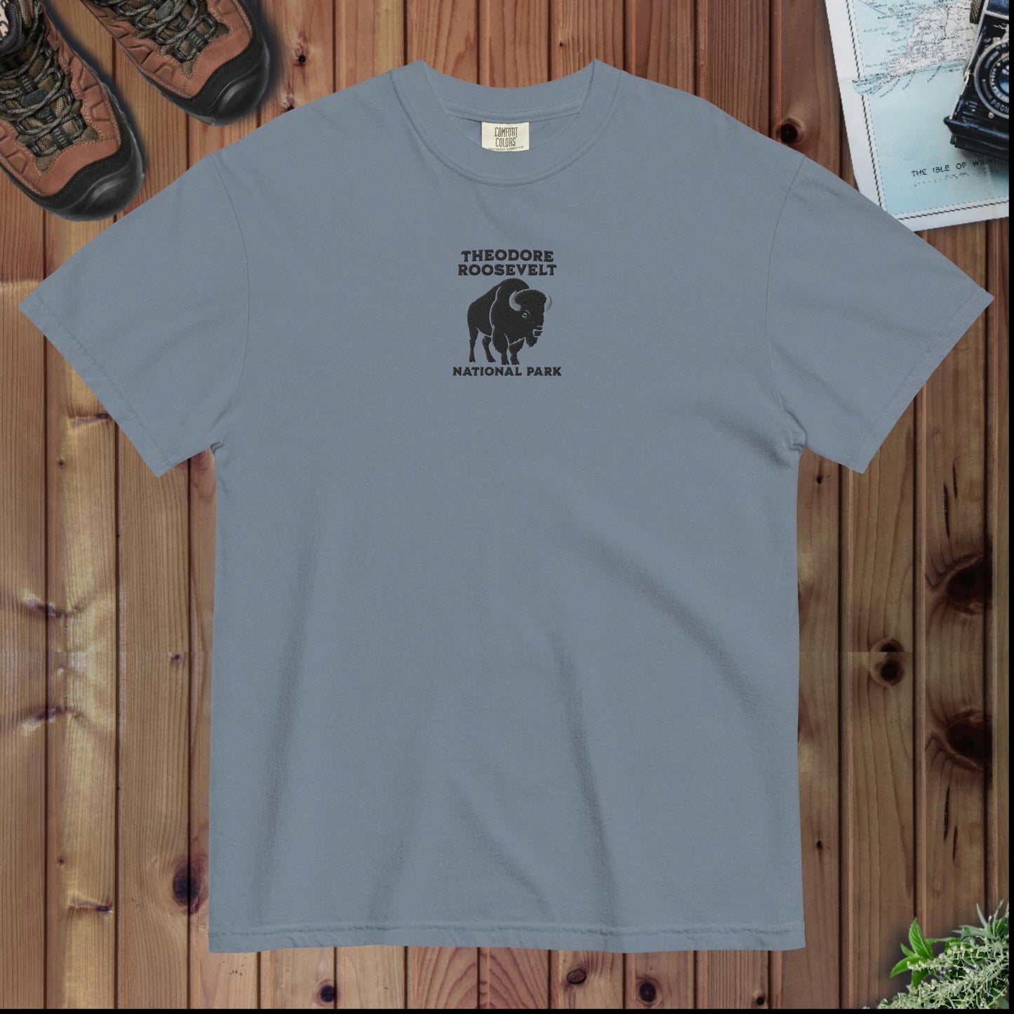 Theodore Roosevelt National Park premium embroidered t-shirt shown in lifestyle or modeled setting