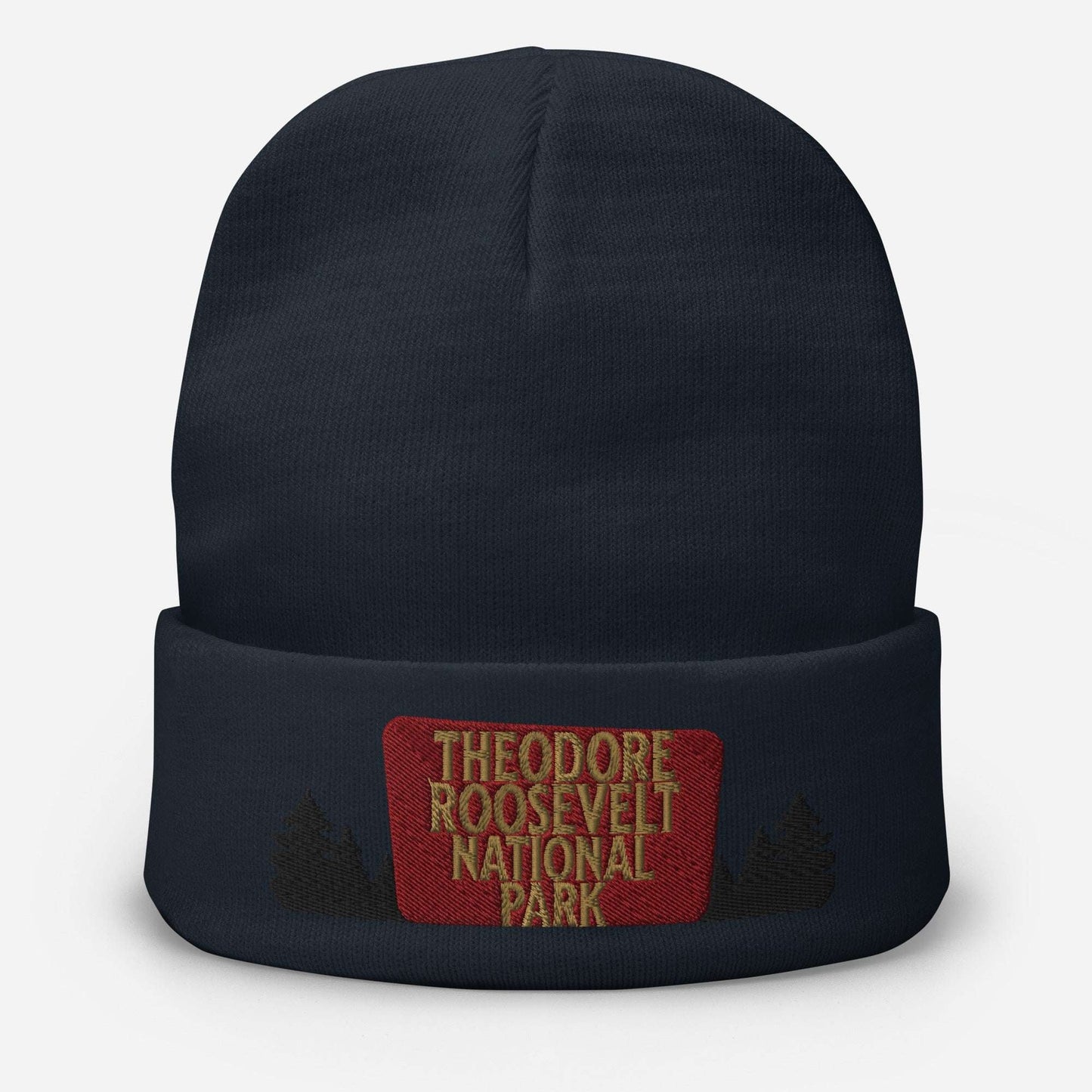Theodore Roosevelt National Park sign embroidered beanie shown in lifestyle or modeled setting