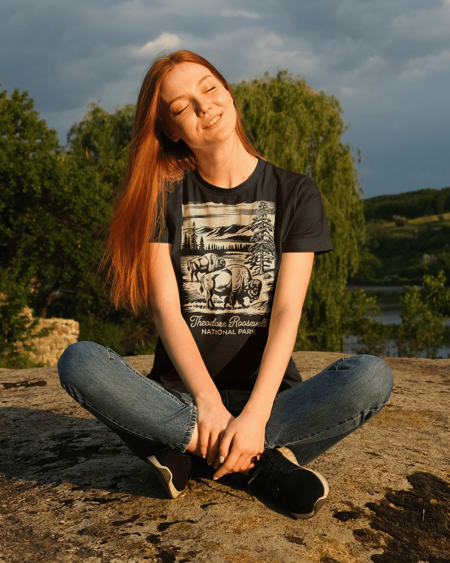 Theodore Roosevelt National Park western buffalo graphic t-shirt shown from alternate product angle