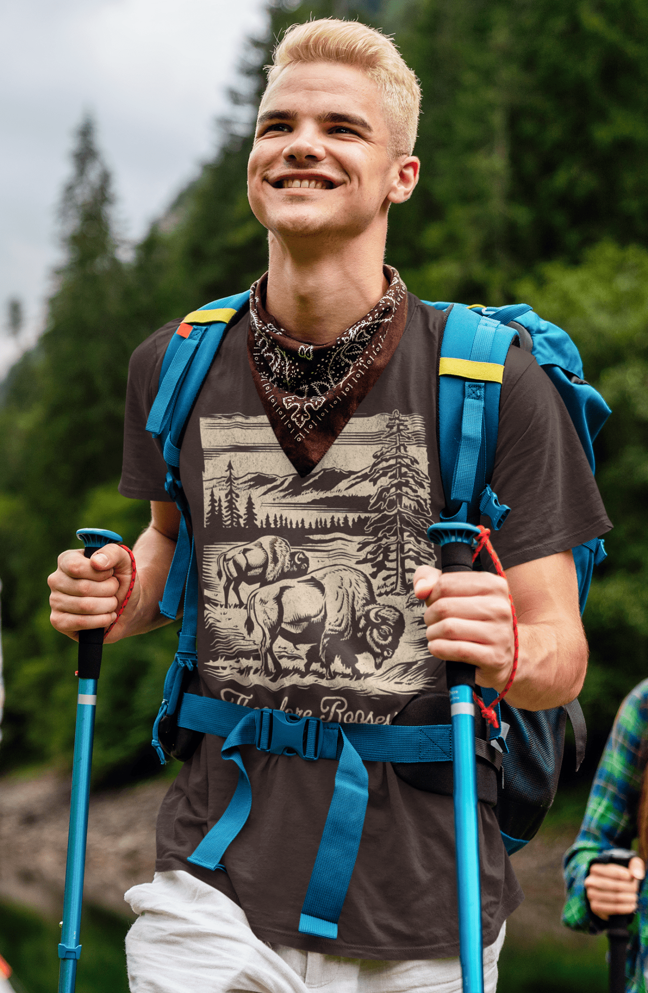 Theodore Roosevelt National Park western buffalo graphic t-shirt shown in lifestyle or modeled setting