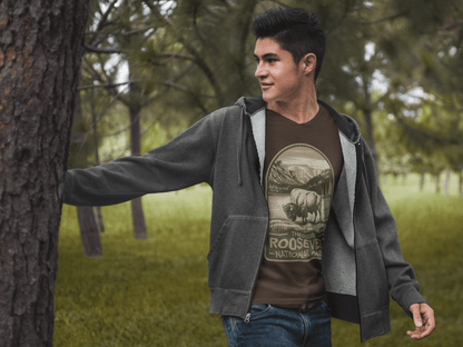 Theodore Roosevelt National Park graphic t-shirt shown in lifestyle or modeled setting