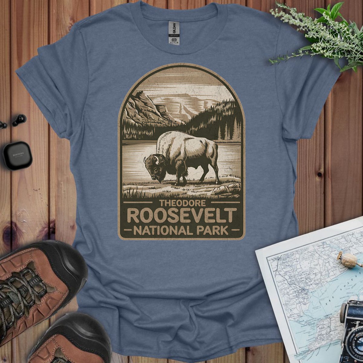 Theodore Roosevelt National Park graphic t-shirt shown from alternate product angle