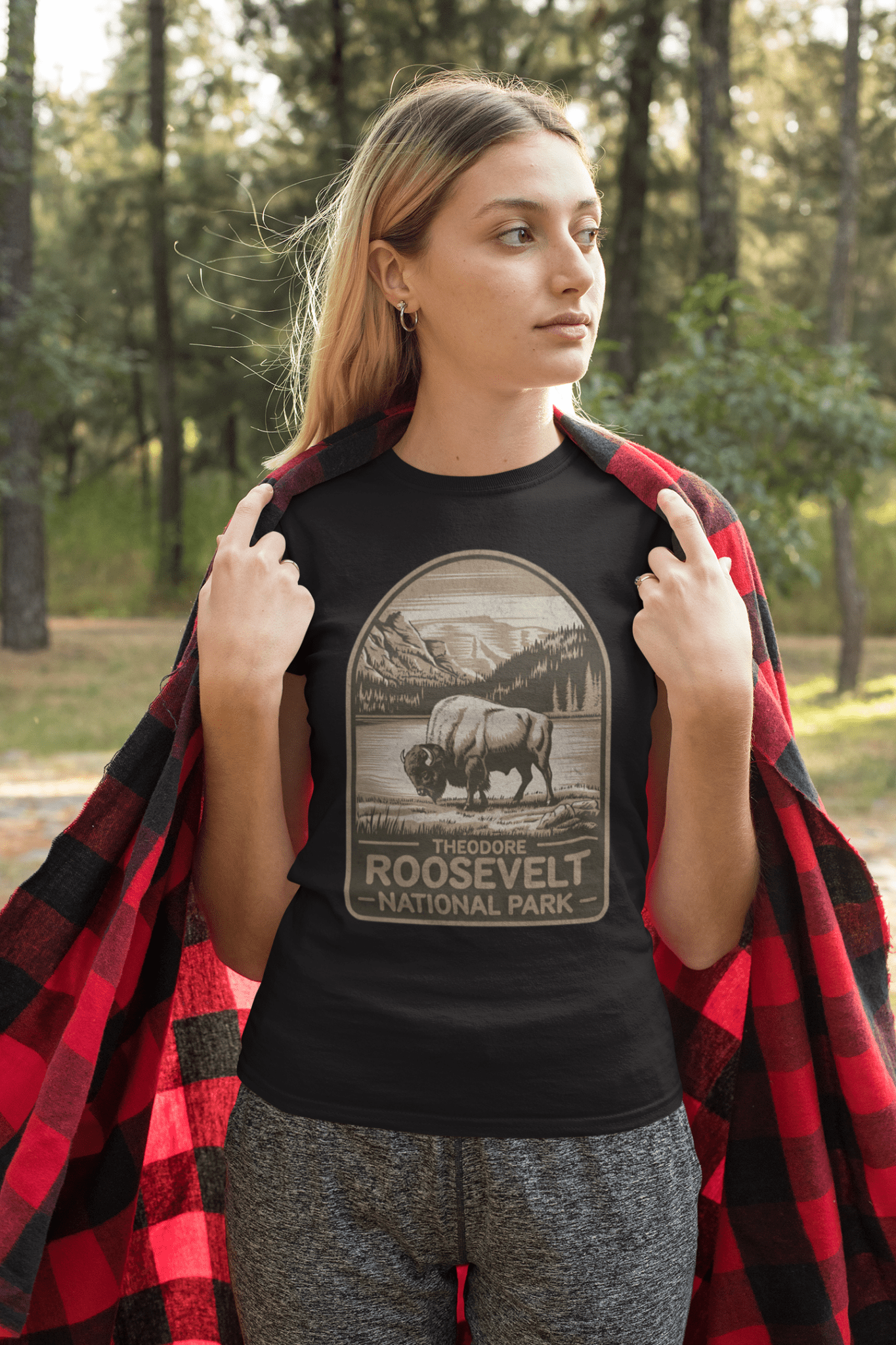 Theodore Roosevelt National Park graphic t-shirt shown from alternate product angle