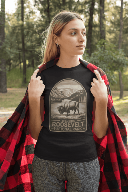 Theodore Roosevelt National Park graphic t-shirt shown from alternate product angle