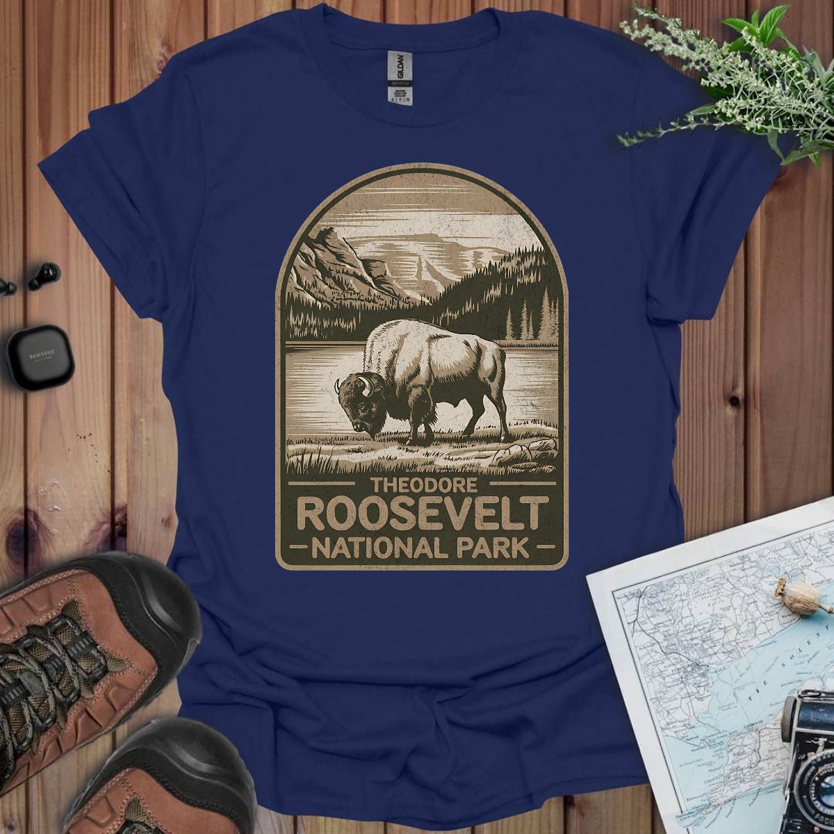Theodore Roosevelt National Park graphic t-shirt shown from alternate product angle