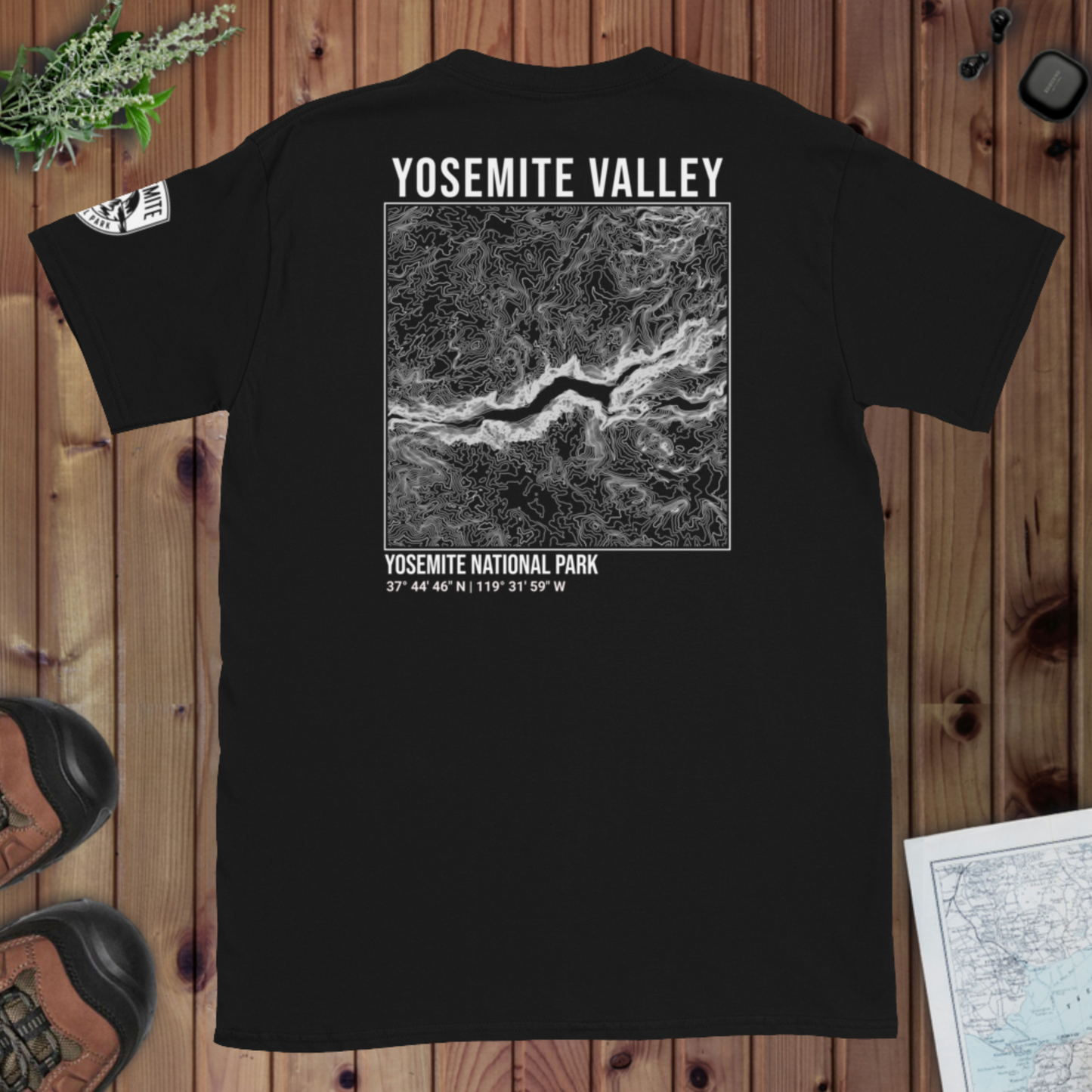 Yosemite Valley Topographic T-shirt Back and Sleeve Print
