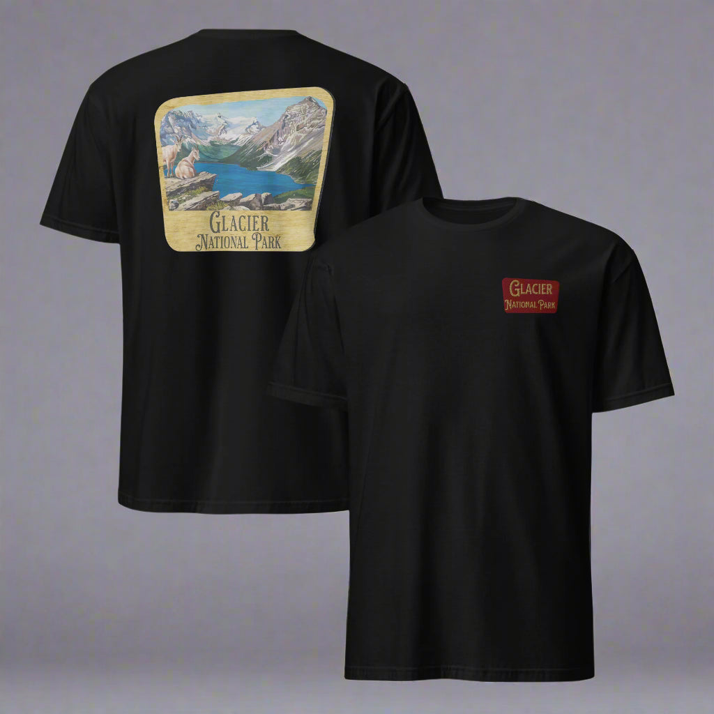Glacier National Park Sign Unisex T-shirt Embroidered T-Shirt Park Service Apparel Black S