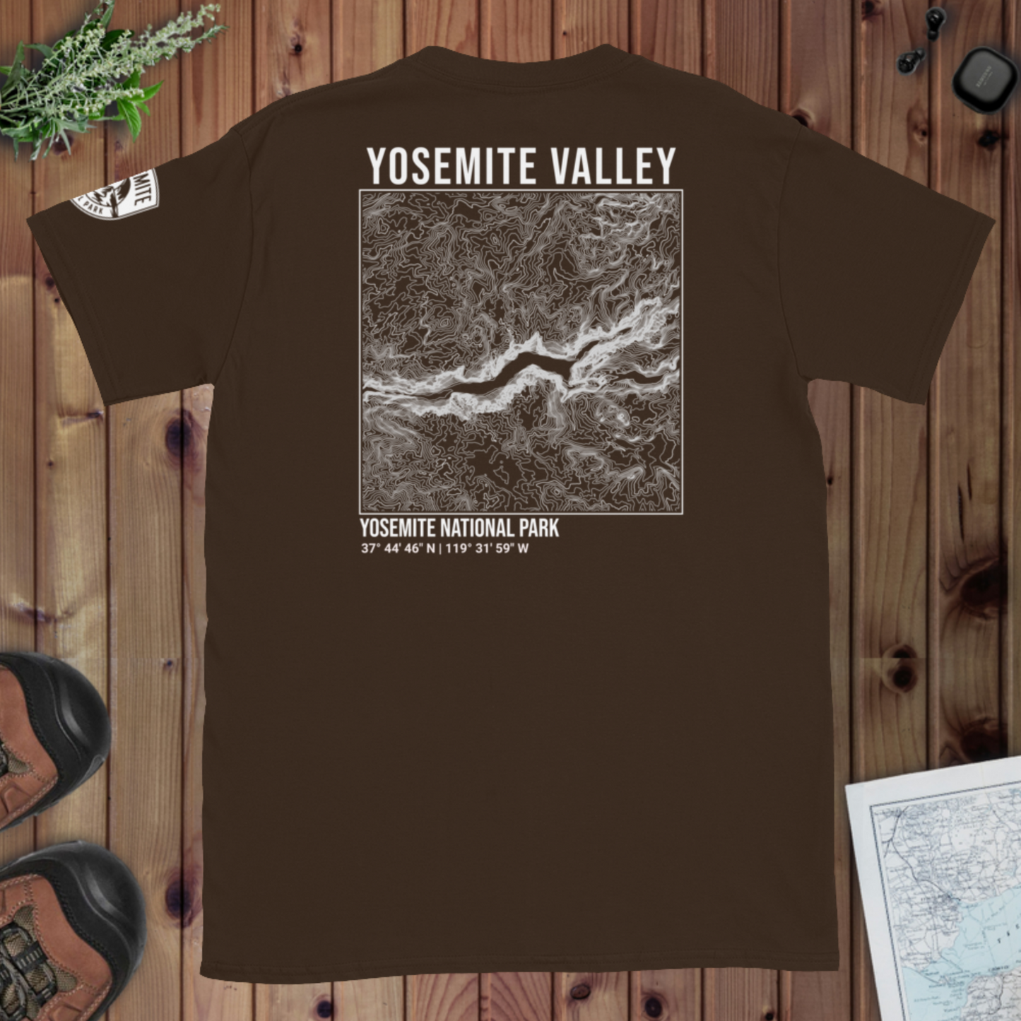 Yosemite Valley Topographic T-shirt Back and Sleeve Print