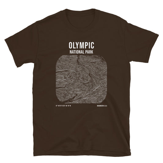 Olympic National Park Topographic Map T-Shirt in Dark Chocolate