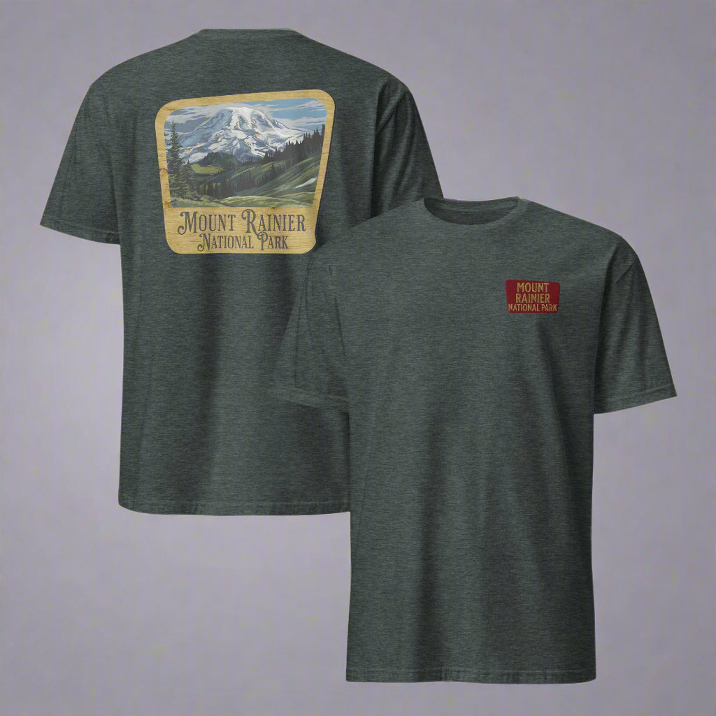 Mount Rainier Park Sign Unisex Tee Embroidered T-Shirt Park Service Apparel Dark Heather S