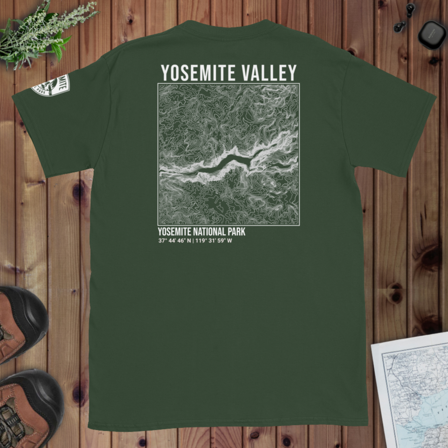 Yosemite Valley Topographic T-shirt Back and Sleeve Print