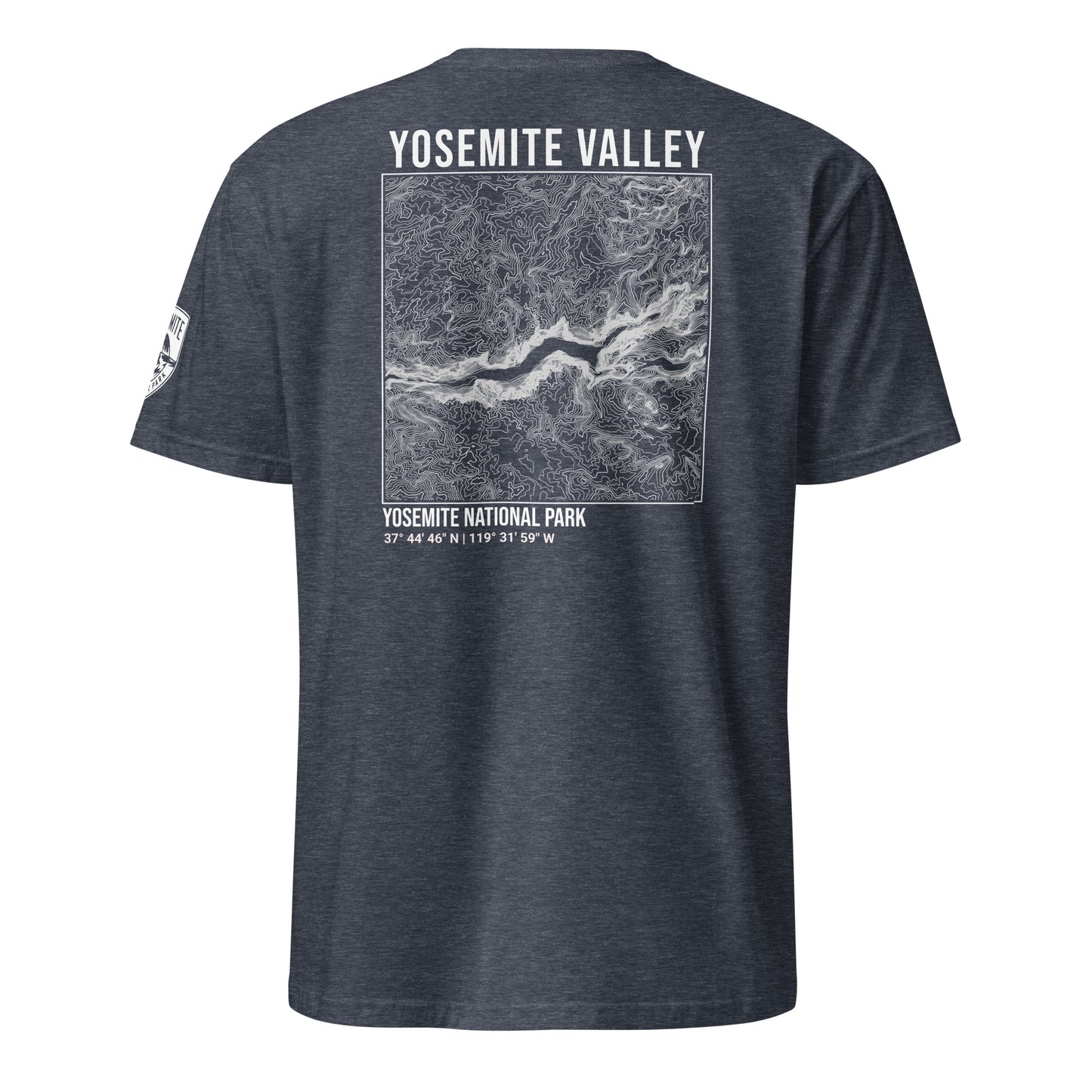 Yosemite Valley Topographic T-shirt Back/ Sleeve Print in Heather Navy