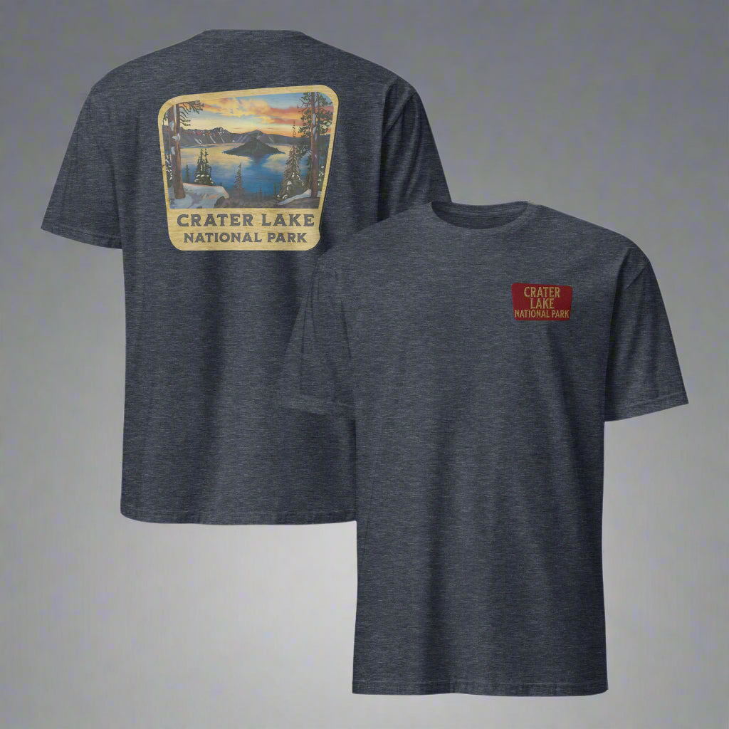 Crater Lake National Park Sign Embroidered T-Shirt Park Service Apparel Heather Navy S
