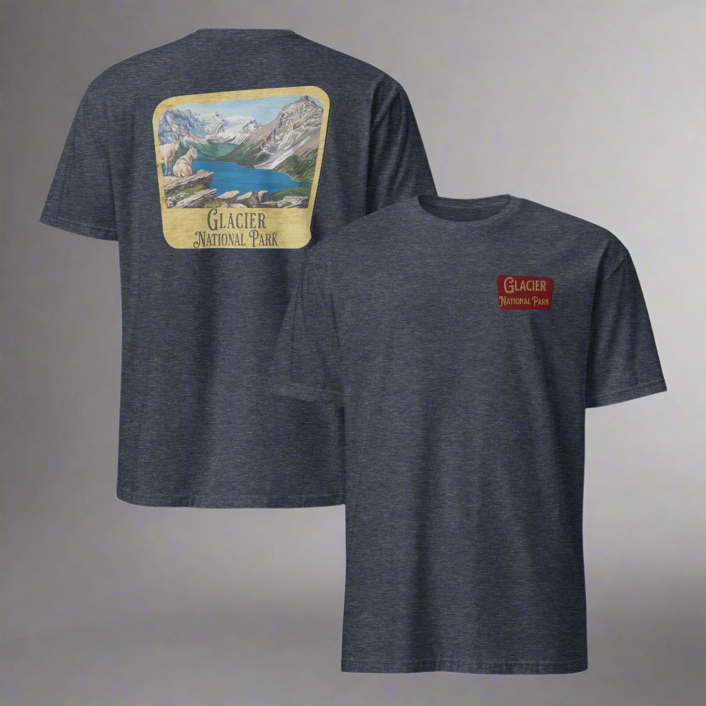 Glacier National Park Sign Unisex T-shirt Embroidered T-Shirt Park Service Apparel Heather Navy S