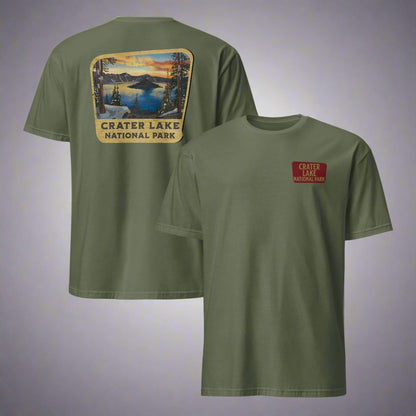 Crater Lake National Park Sign Embroidered T-Shirt Park Service Apparel Military Green S