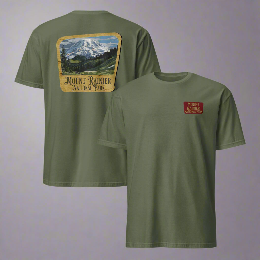 Mount Rainier Park Sign Unisex Tee Embroidered T-Shirt Park Service Apparel Military Green S