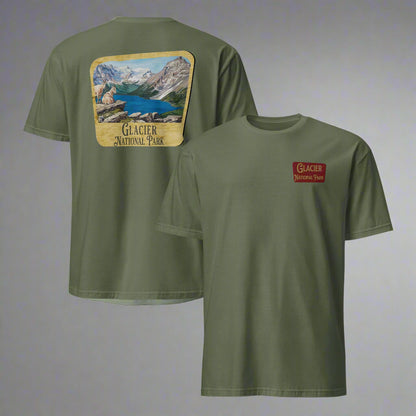 Glacier National Park Sign Unisex T-shirt Embroidered T-Shirt Park Service Apparel Military Green S