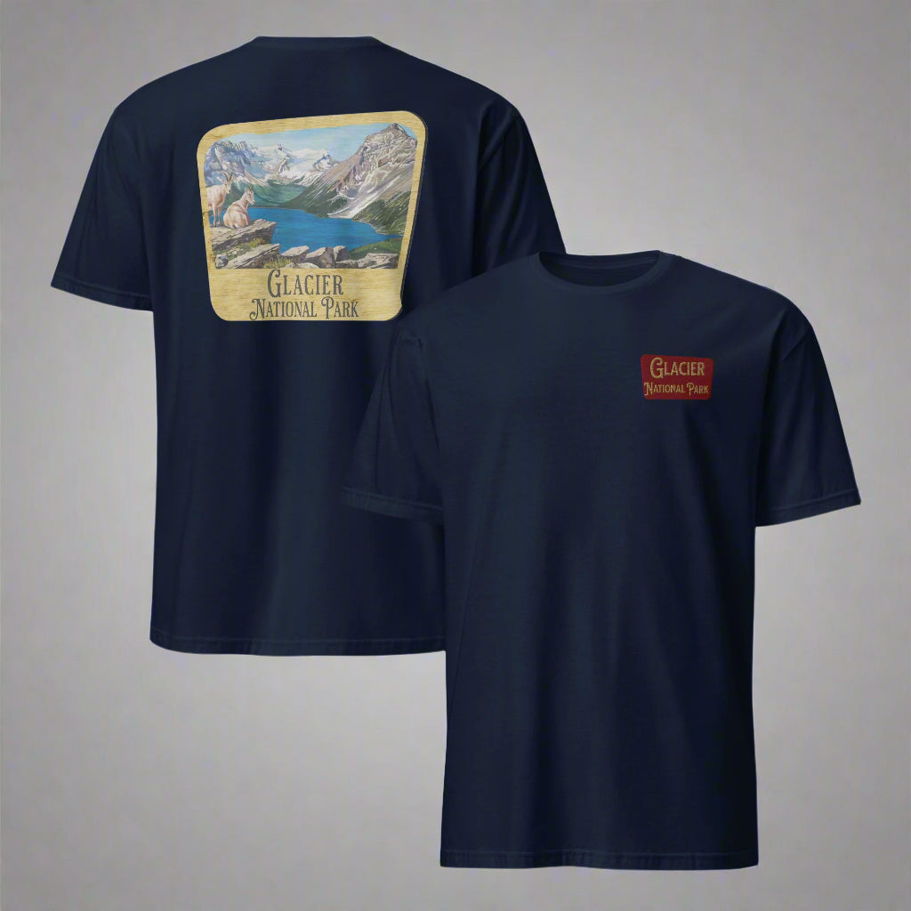 Glacier National Park Sign Unisex T-shirt Embroidered T-Shirt Park Service Apparel Navy S