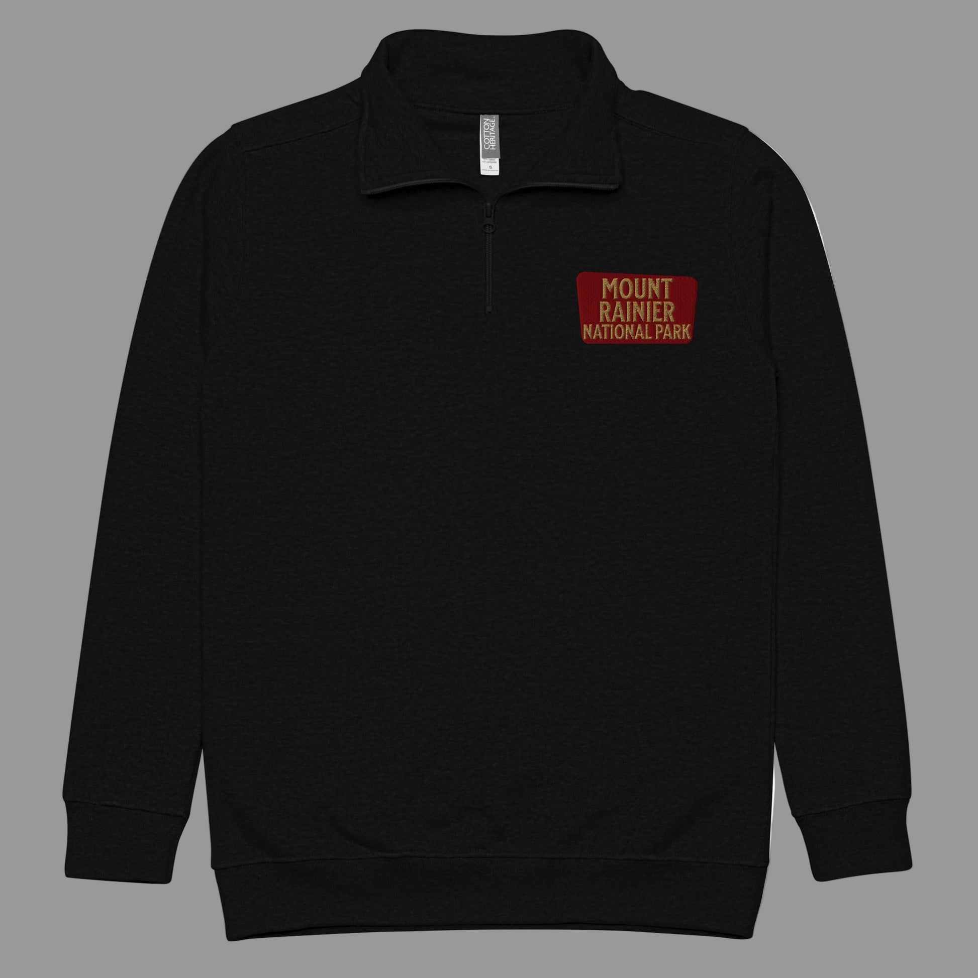 Mount Rainier Embroidered Unisex Fleece 1/4 Zip Pullover Sweatshirt Park Service Apparel Black S