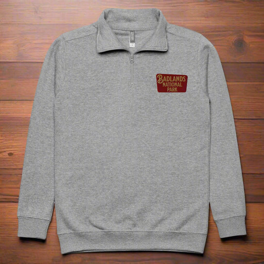 Badlands National Park 1/4 Zip Fleece Pullover Sweater Park Service Apparel Carbon Grey S