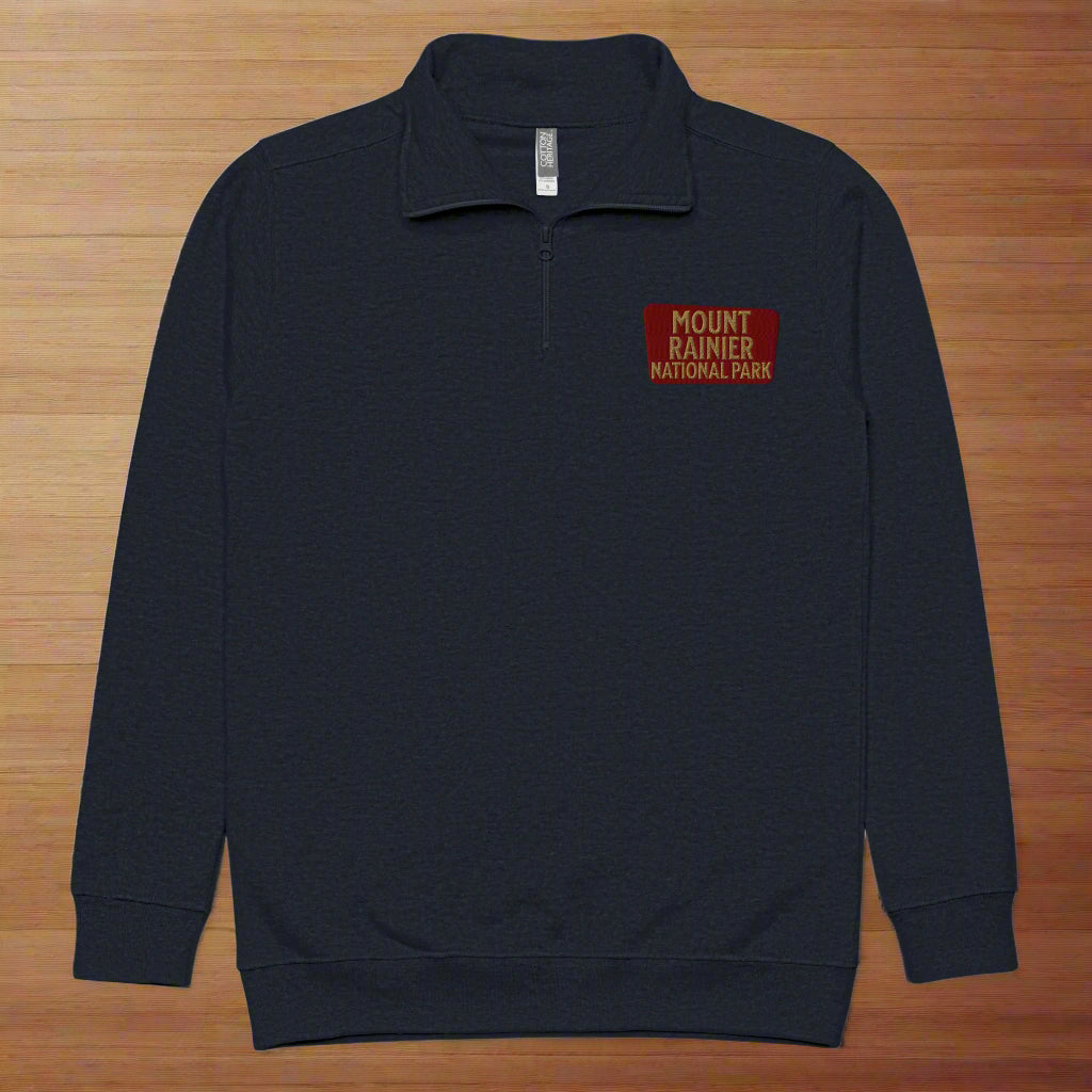 Mount Rainier Embroidered Unisex Fleece 1/4 Zip Pullover Sweatshirt Park Service Apparel Navy S