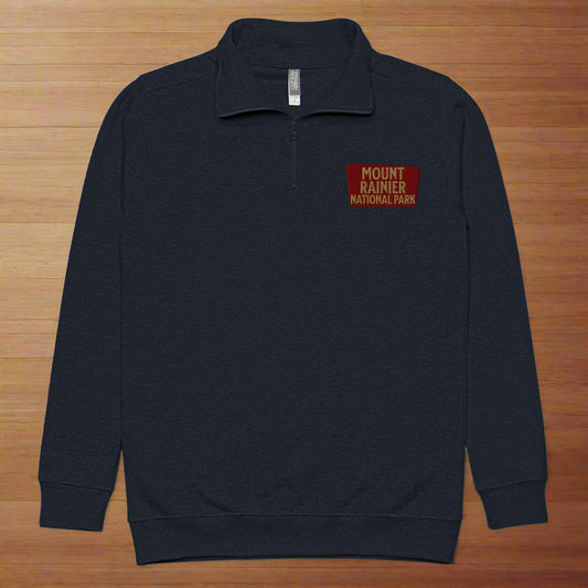 Mount Rainier Embroidered Unisex Fleece 1/4 Zip Pullover Sweatshirt Park Service Apparel Navy S