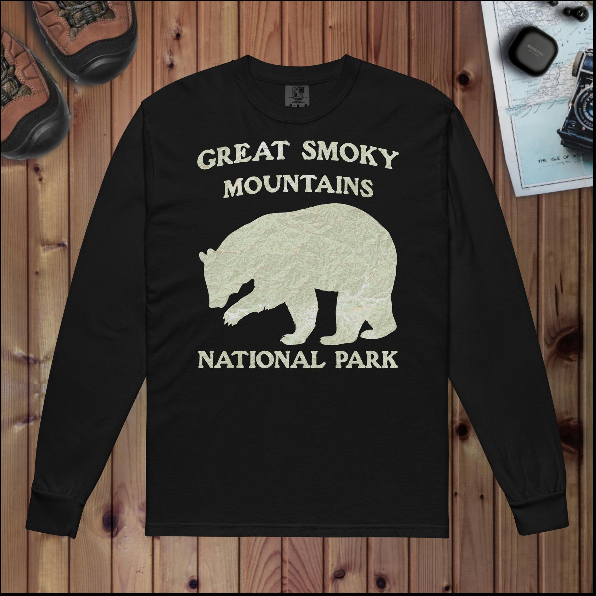 Great Smoky Mountains Bear Heavyweight Long Sleeve Topo Tee Long-sleeve Park Service Apparel Black S