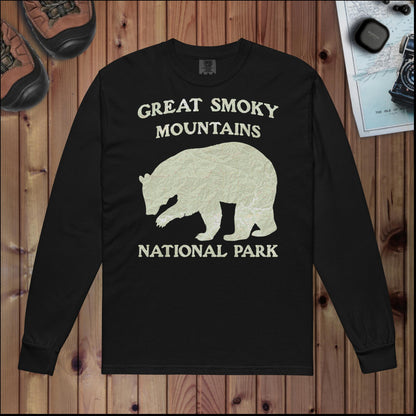 Great Smoky Mountains Bear Heavyweight Long Sleeve Topo Tee Long-sleeve Park Service Apparel Black S