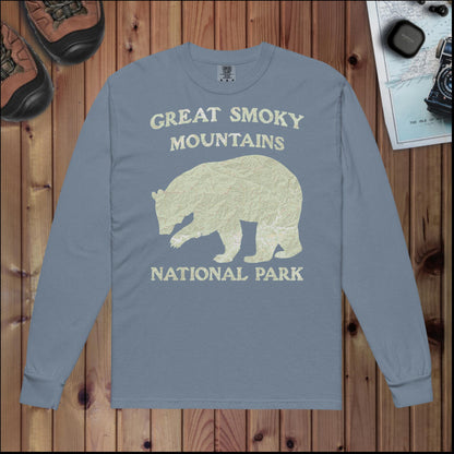 Great Smoky Mountains Bear Heavyweight Long Sleeve Topo Tee Long-sleeve Park Service Apparel Blue Jean S