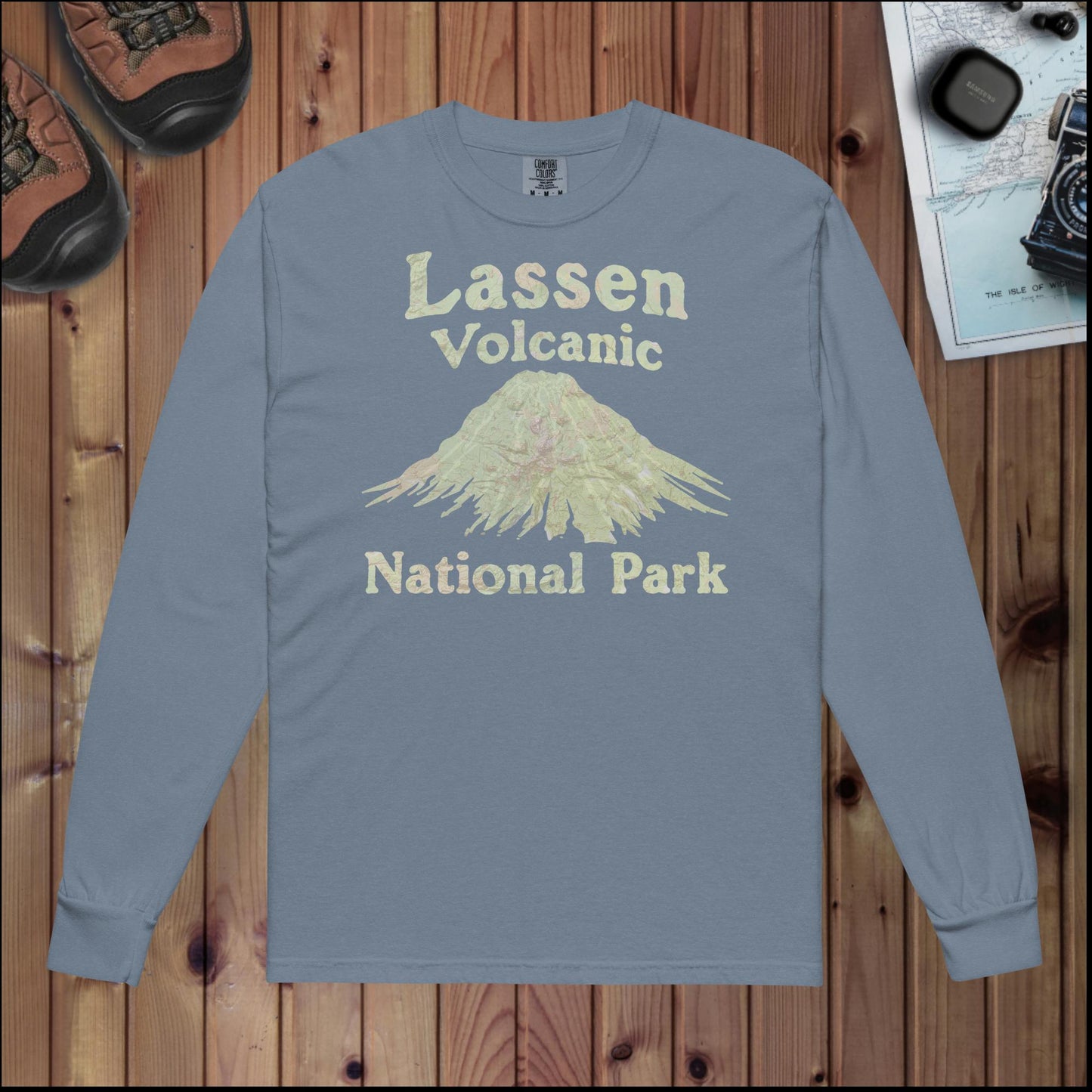 Lassen Volcanic Heavyweight Long Sleeve Topo Tee Park Service Apparel Blue Jean S