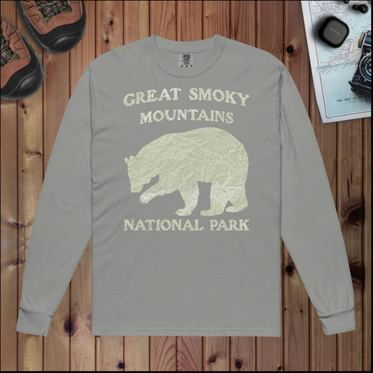 Great Smoky Mountains Bear Heavyweight Long Sleeve Topo Tee Long-sleeve Park Service Apparel Grey S