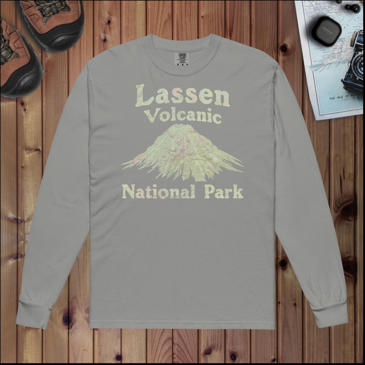 Lassen Volcanic Heavyweight Long Sleeve Topo Tee Park Service Apparel Grey S