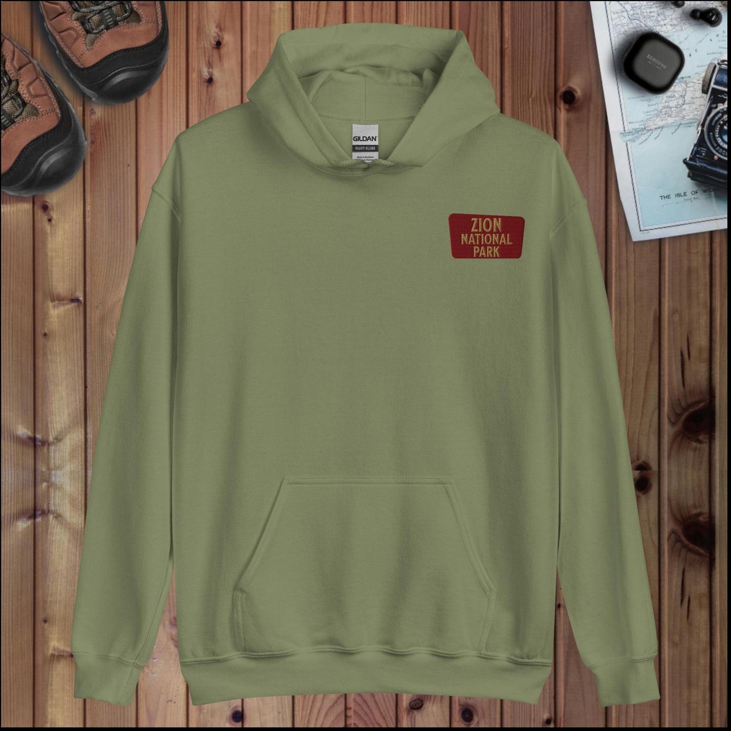 Zion National Park Angels Landing Hoodie Full Zip Hoodie Park Service Apparel Military Green S