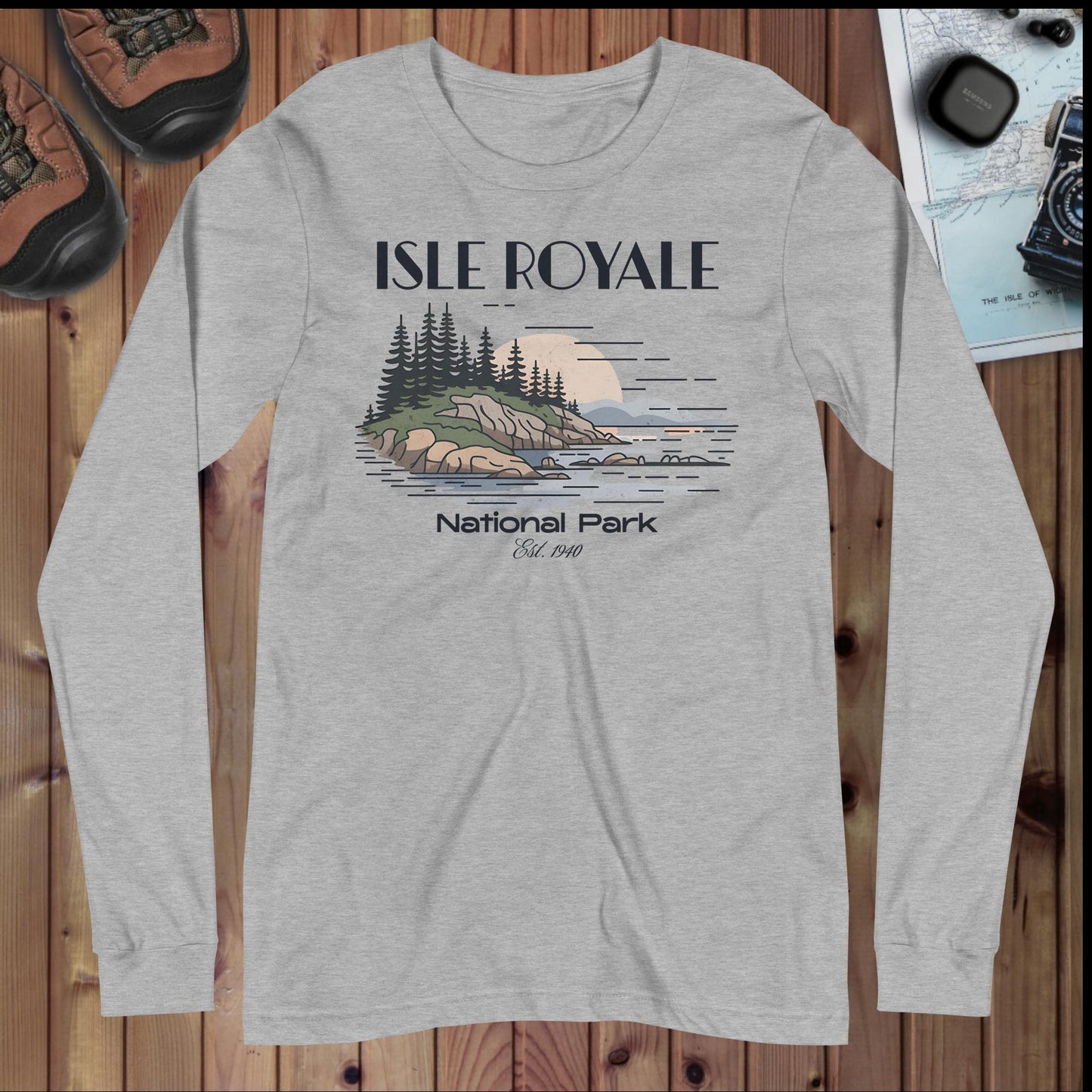 Isle Royale National Park Long Sleeve T-shirt Park Service Apparel Athletic Heather XS
