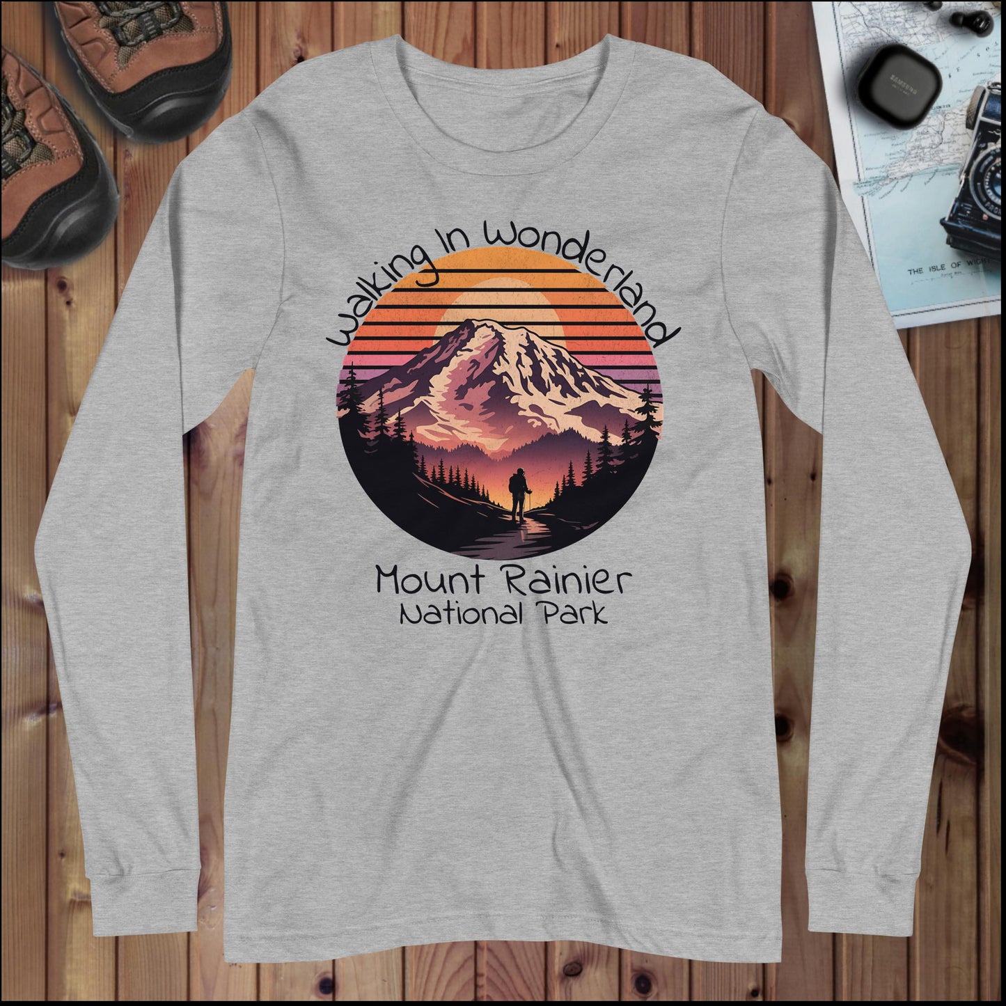 Walking In Wonderland Mt. Rainier Long Sleeve Tee Long-sleeve Park Service Apparel Athletic Heather XS