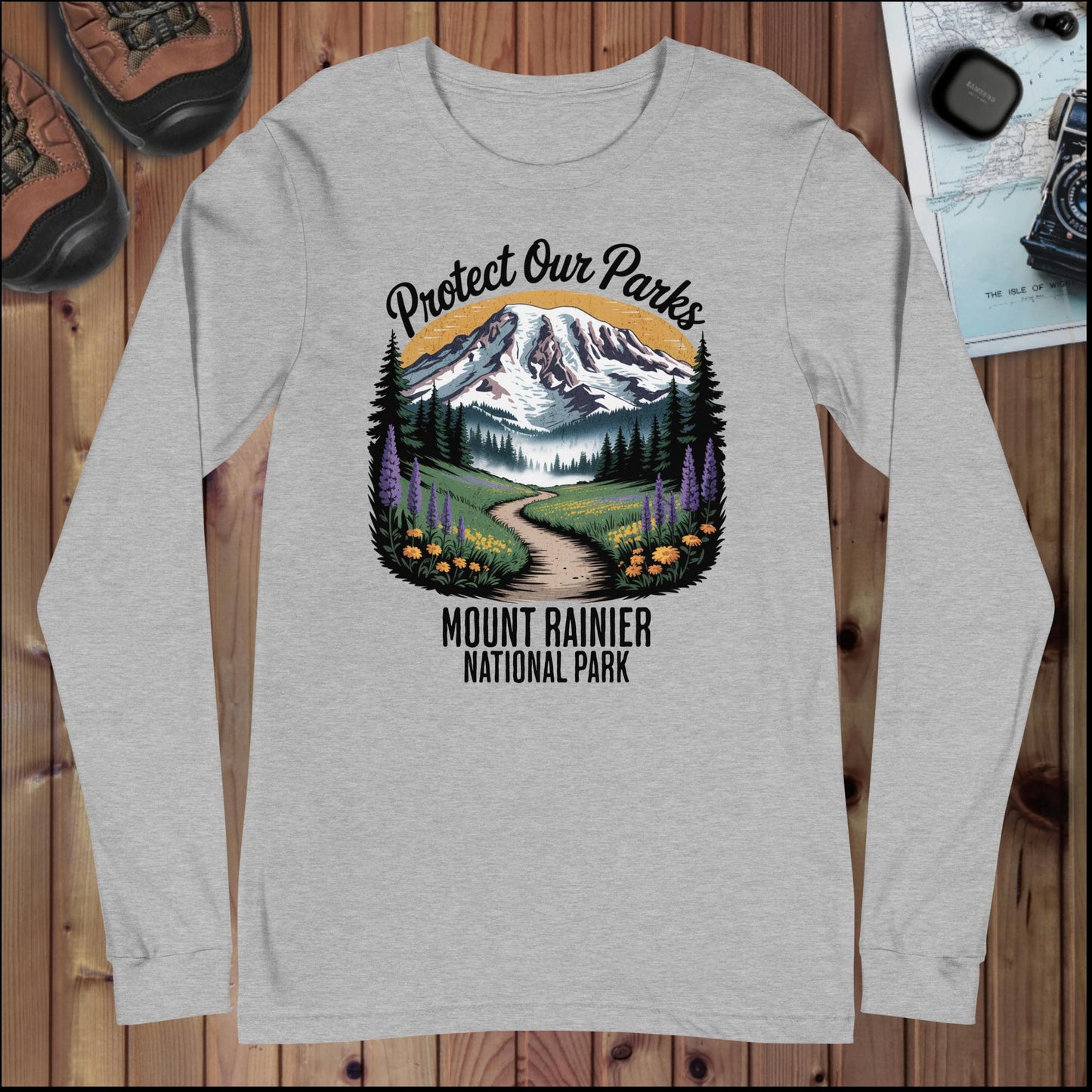 Protect Our Parks Rainier Long Sleeve T-shirt Long-sleeve Park Service Apparel Athletic Heather XS