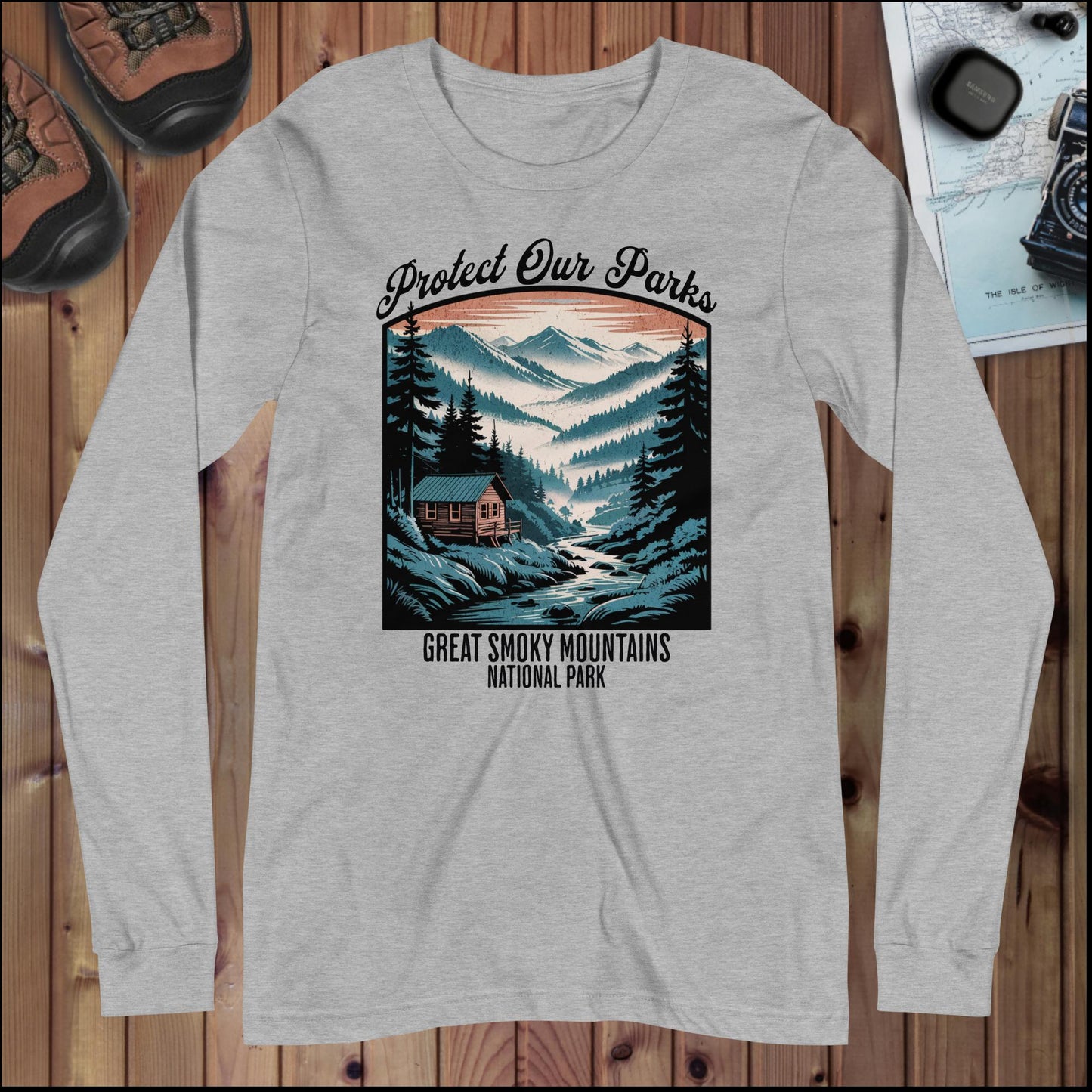 Protect Our Parks Smoky Mountains Long Sleeve T-shirt Long-sleeve Park Service Apparel Athletic Heather XS