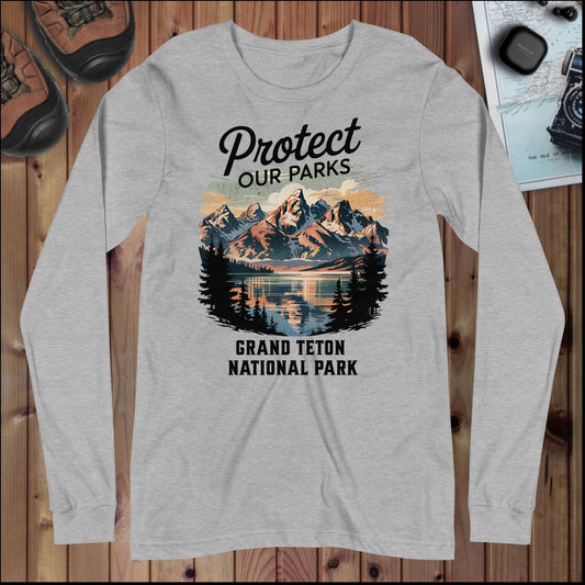 Protect Our Parks Grand Teton Long Sleeve T-shirt Long-sleeve Park Service Apparel Athletic Heather XS