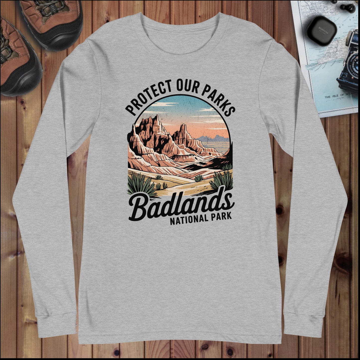 Protect Our Parks Badlands Long Sleeve T-shirt Long-sleeve Park Service Apparel Athletic Heather XS