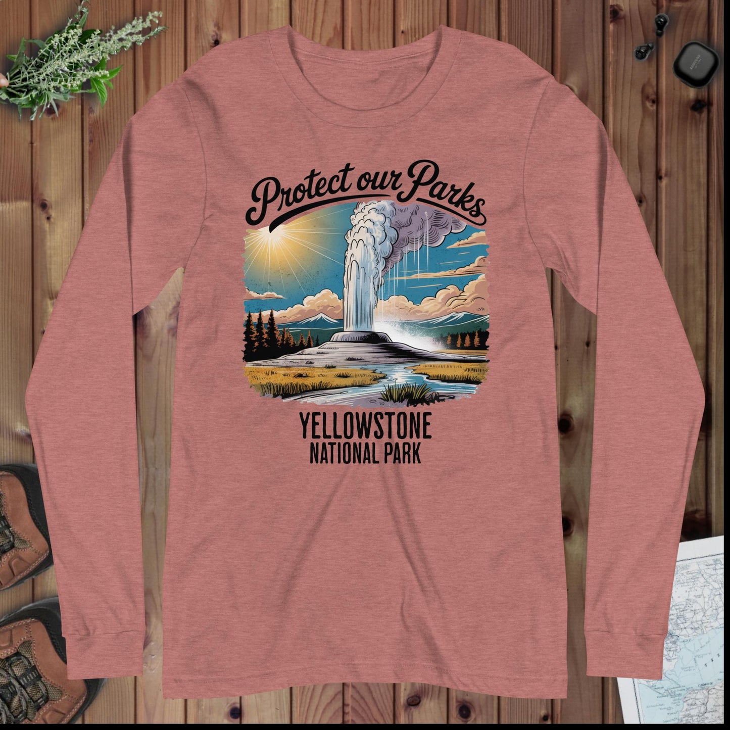 Protect Our Parks Yellowstone Long Sleeve T-shirt Long-sleeve Park Service Apparel Heather Mauve XS