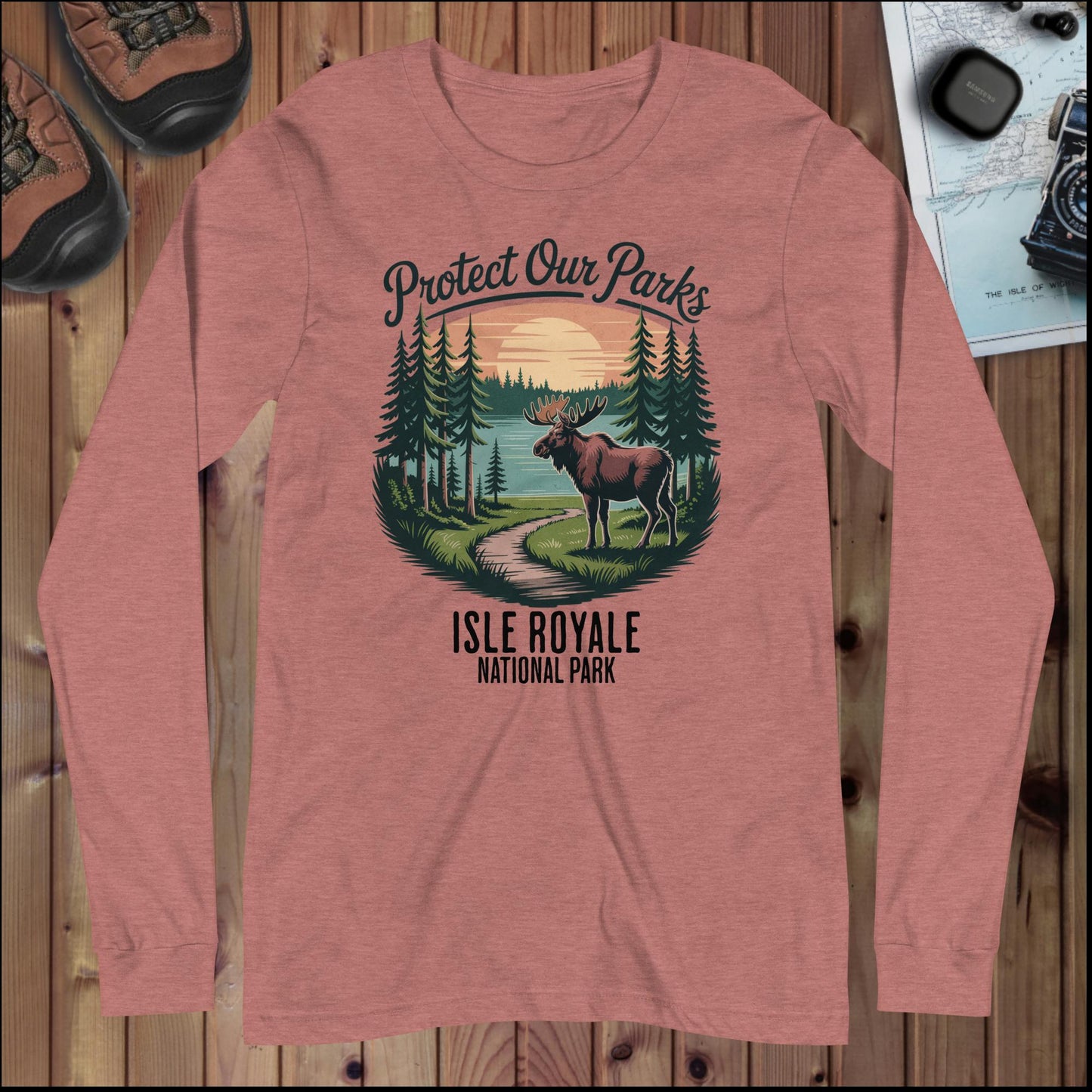 Protect Our Parks Isle Royale Long Sleeve T-shirt Long-sleeve Park Service Apparel Heather Mauve XS