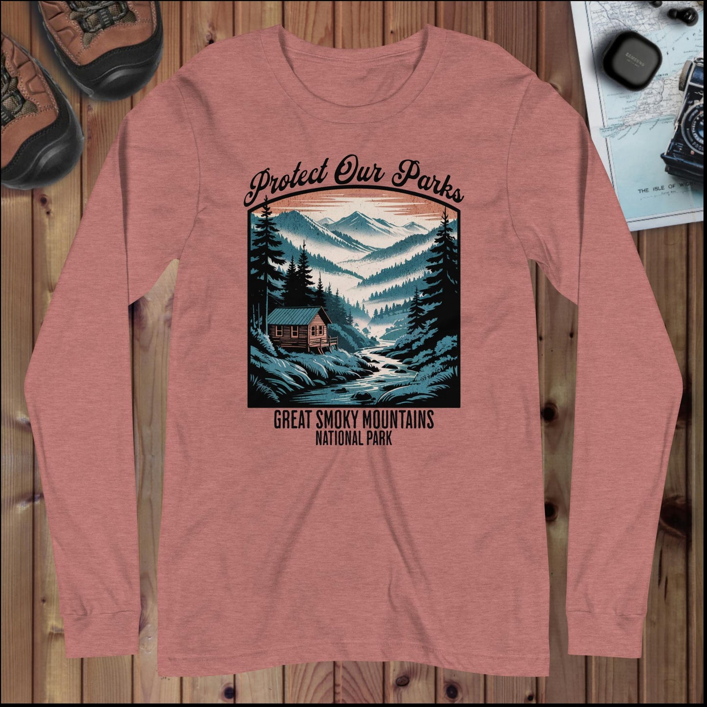 Protect Our Parks Smoky Mountains Long Sleeve T-shirt Long-sleeve Park Service Apparel Heather Mauve XS