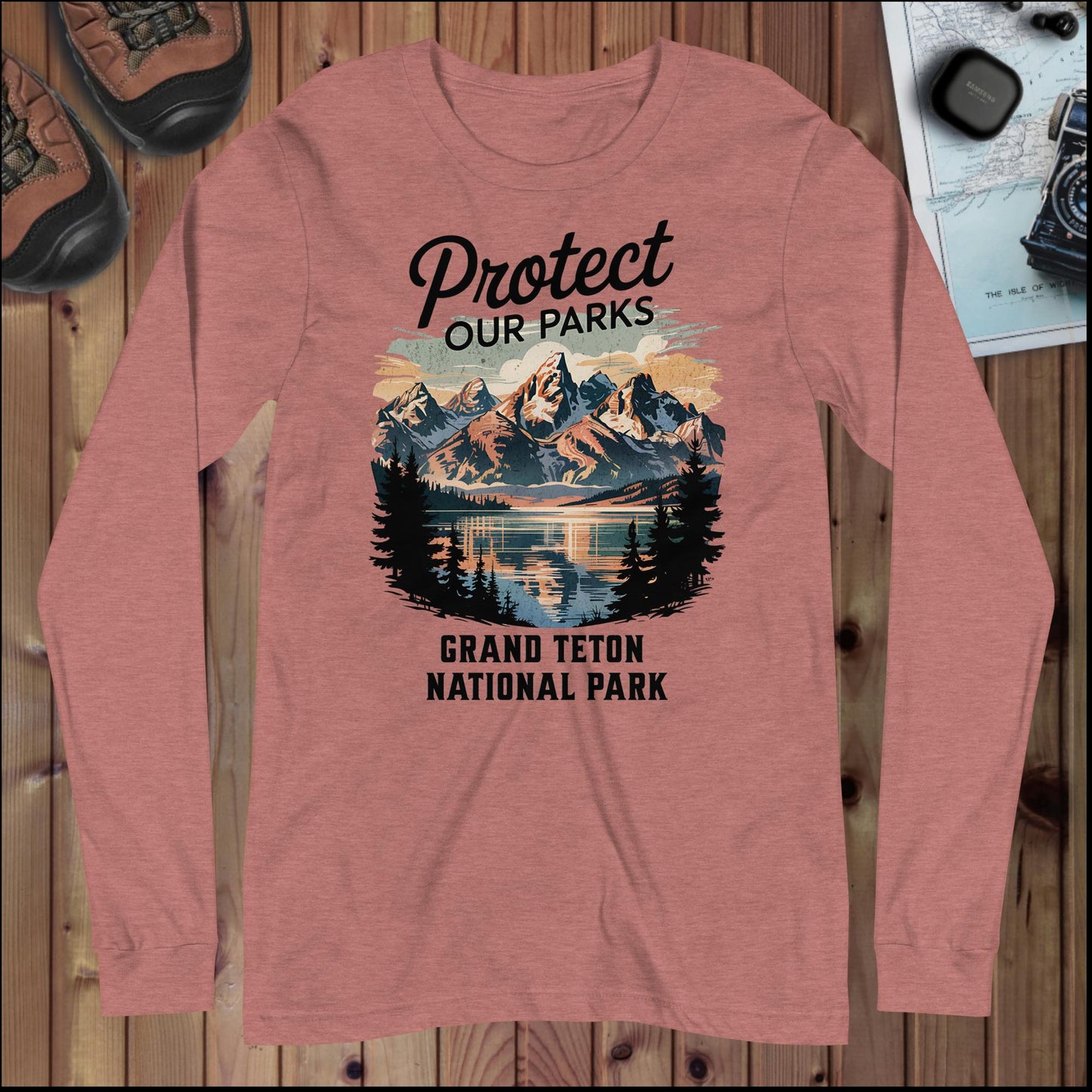 Protect Our Parks Grand Teton Long Sleeve T-shirt Long-sleeve Park Service Apparel Heather Mauve XS