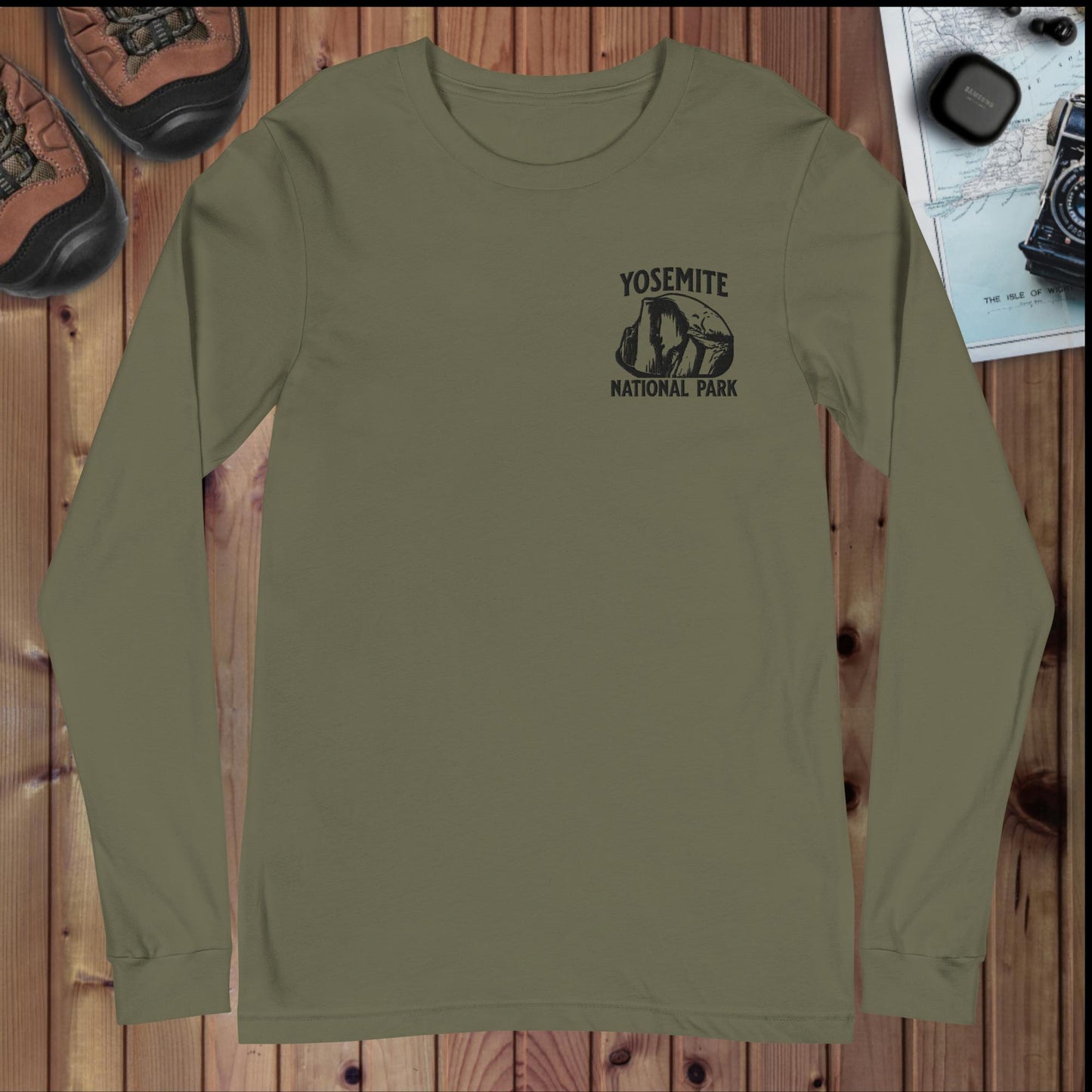Yosemite Embroidered Unisex Long Sleeve Tee Long-sleeve Park Service Apparel Military Green XS