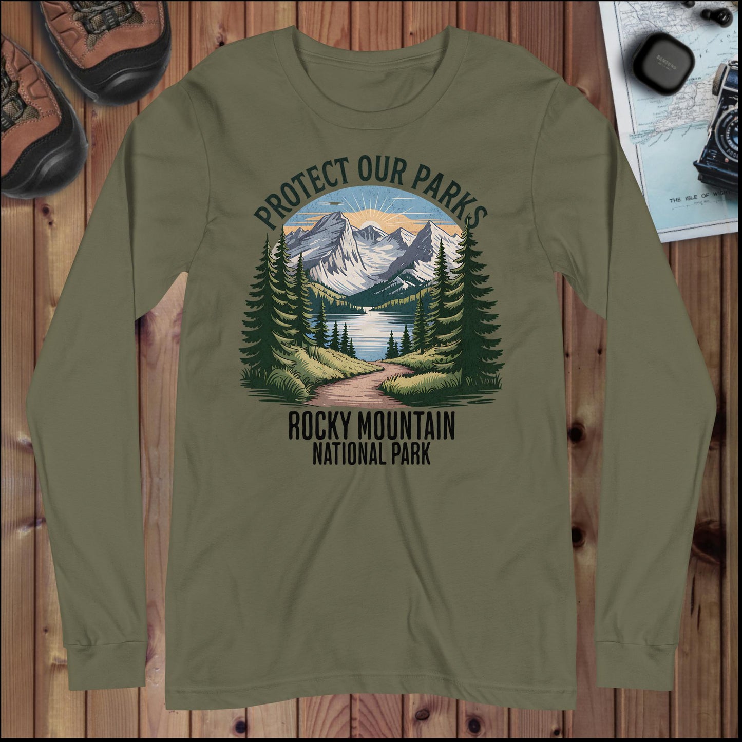 Rocky Mountain Protect Our Parks Long Sleeve T-Shirt Long-sleeve Park Service Apparel Military Green XS