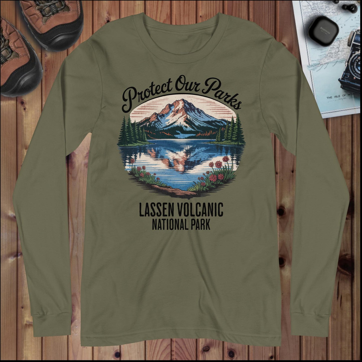 Protect Our Parks Lassen Long Sleeve T-shirt Long-sleeve Park Service Apparel Military Green XS