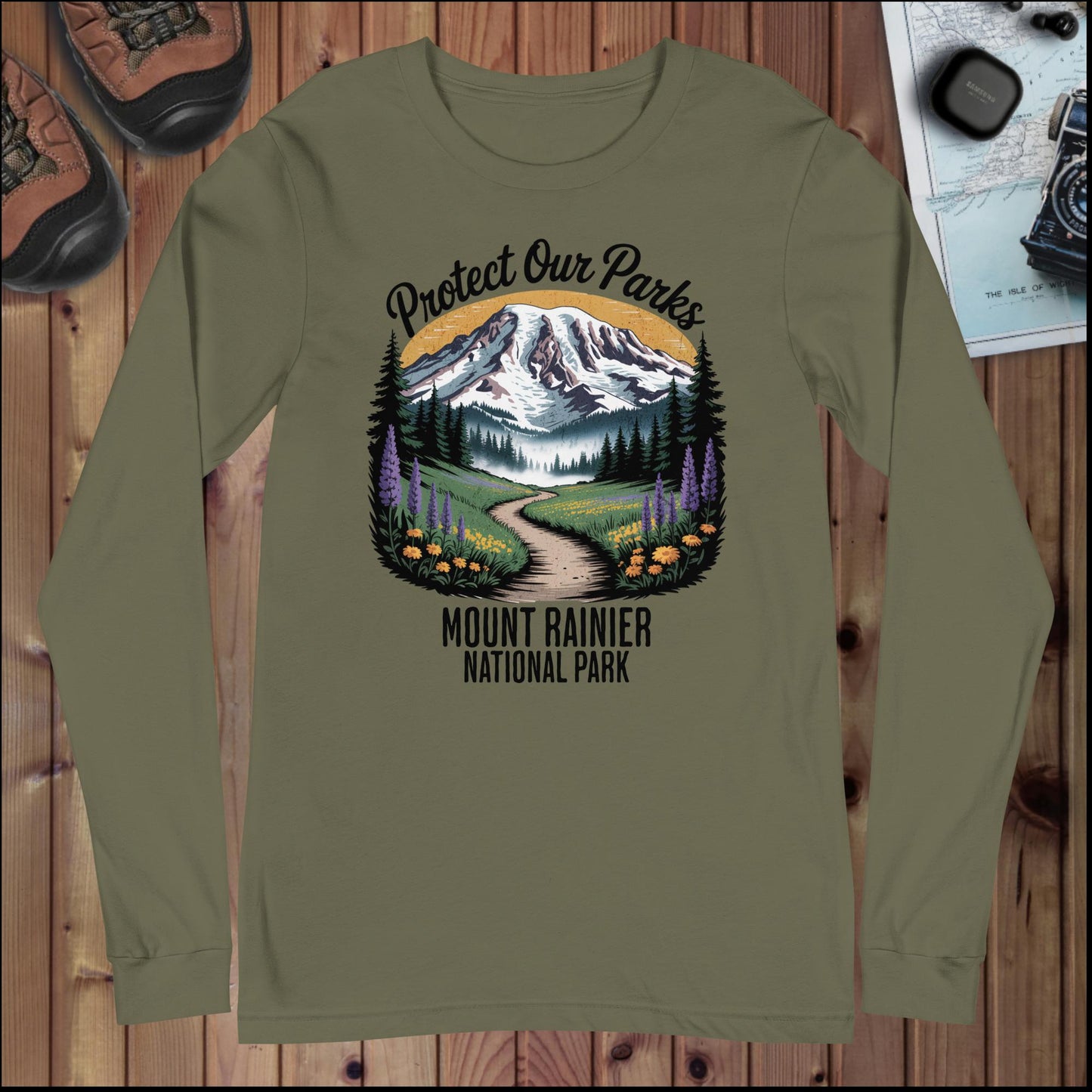 Protect Our Parks Rainier Long Sleeve T-shirt Long-sleeve Park Service Apparel Military Green XS