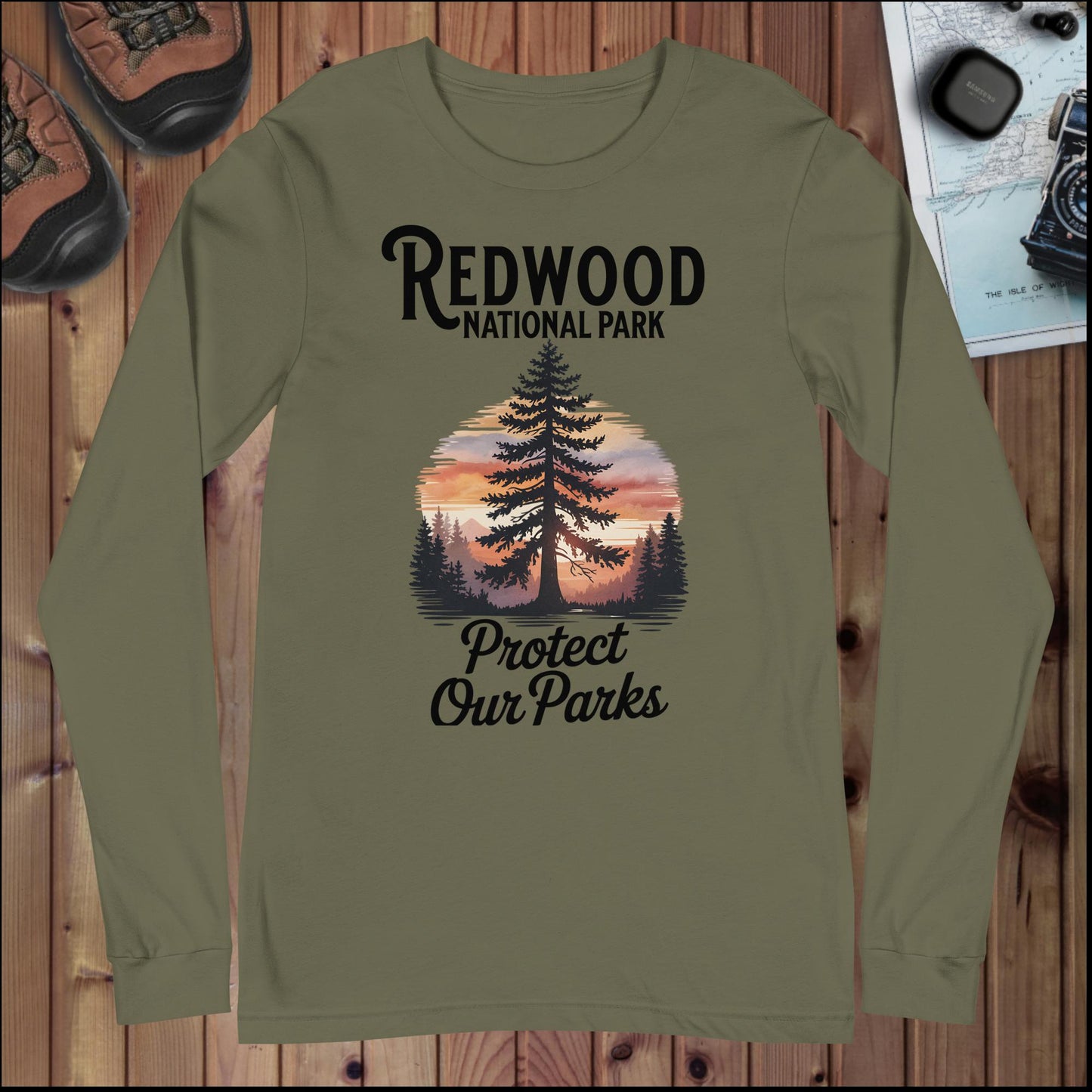 Protect Our Parks Redwood Long Sleeve T-shirt Park Service Apparel Military Green XS