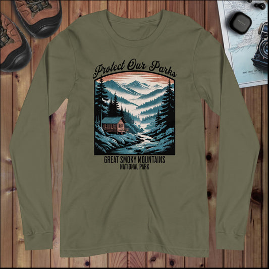 Protect Our Parks Smoky Mountains Long Sleeve T-shirt Long-sleeve Park Service Apparel Military Green XS